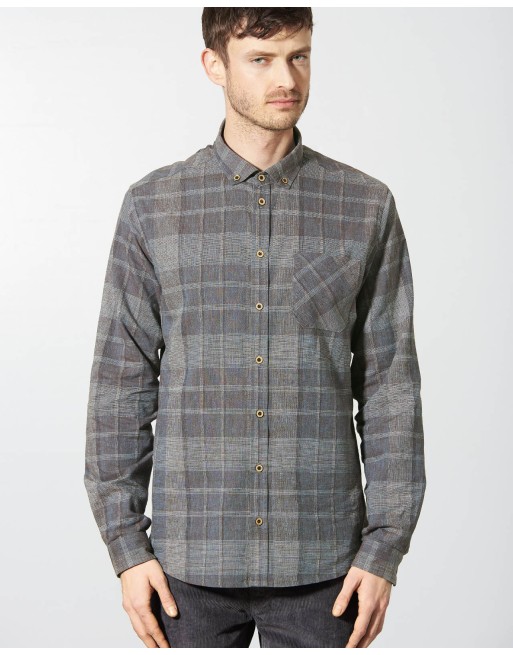 Kariertes Freizeithemd Hanf/Biobaumwolle Slim Fit - gravel [97691416f4615a3822375cc4ecbbe3b3]