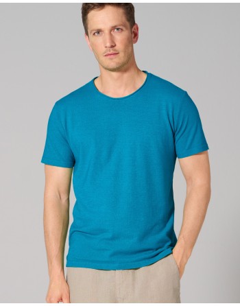 Herren T-shirt mit Rollsaum aus Hanf/Bio-Baumwolle Normal Fit - azure [03071263d666aaf6e0d75e8325c62a73]