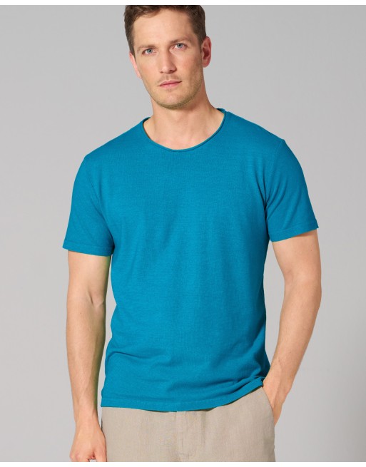 Herren T-shirt mit Rollsaum aus Hanf/Bio-Baumwolle Normal Fit - azure [03071263d666aaf6e0d75e8325c62a73]