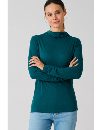 Damen Longsleeve Wasserfall-Ausschnitt Lyocell (Hanf) Normal fit - teal [441acbfd3a83c44082a853e26fff7857]