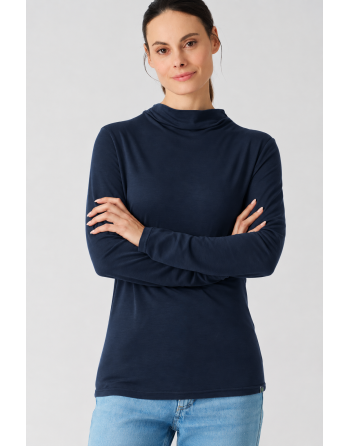 Damen Longsleeve Wasserfall-Ausschnitt Lyocell (Hanf) Normal fit - navy [bceb7fae6f6a2e8eba3d1509aed1e966]
