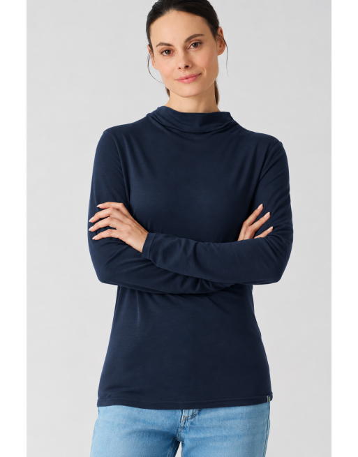 Damen Longsleeve Wasserfall-Ausschnitt Lyocell (Hanf) Normal fit - navy [bceb7fae6f6a2e8eba3d1509aed1e966]
