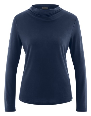 Damen Longsleeve Wasserfall-Ausschnitt Lyocell (Hanf) Normal fit - navy [8169a0219bb08283d5ca22195c3aec2b]