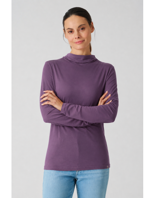 Damen Longsleeve Wasserfall-Ausschnitt Lyocell (Hanf) Normal fit - amethyst [8c815570f4c5705cff1717b934c1275f]