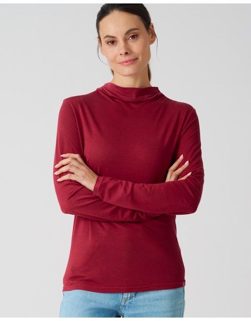 Damen Longsleeve Wasserfall-Ausschnitt Lyocell (Hanf) Normal fit - ruby [63a02d1c7291bb37401ca27e1c6cfe9b]