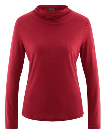 Damen Longsleeve Wasserfall-Ausschnitt Lyocell (Hanf) Normal fit - ruby [57b060e0dd7fccab90713eddab0d19b1]