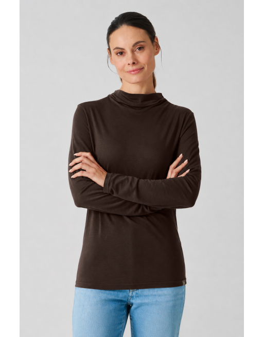 Damen Longsleeve Wasserfall-Ausschnitt Lyocell (Hanf) Normal fit - espresso [d94d8b061b2eb037e680aa77bcbd61d8]
