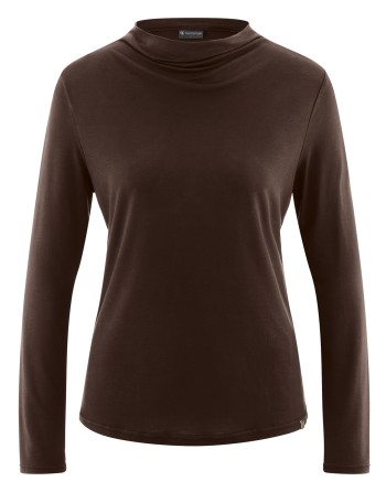 Damen Longsleeve Wasserfall-Ausschnitt Lyocell (Hanf) Normal fit - espresso [592fd9ff73bfd9802a39bf30a116314f]
