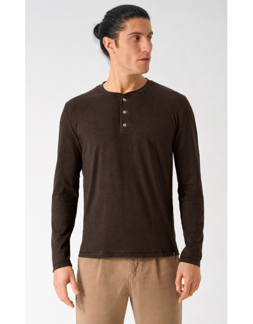 Jersey Henley Hanf/Biobaumwolle Normal Fit - espresso [924c5dac606c4aa16a24347615bbe009]