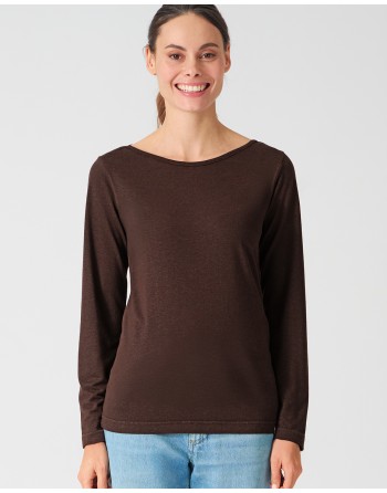 Damen Longsleeve U-Boot Ausschnitt Lyocell (Hanf) Normal fit - espresso [e3842a6ff28eb2159f4fb166fb2475fe]