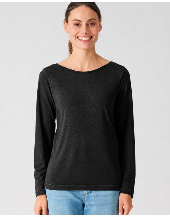 Damen Longsleeve U-Boot Ausschnitt Lyocell (Hanf) Normal fit - black [4d1c4c615b3a9bd557f1e6f273ef43c1]