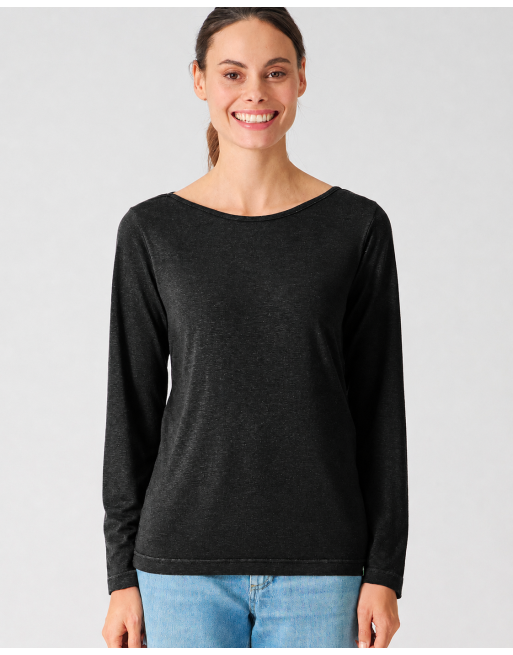 Damen Longsleeve U-Boot Ausschnitt Lyocell (Hanf) Normal fit - black [4d1c4c615b3a9bd557f1e6f273ef43c1]