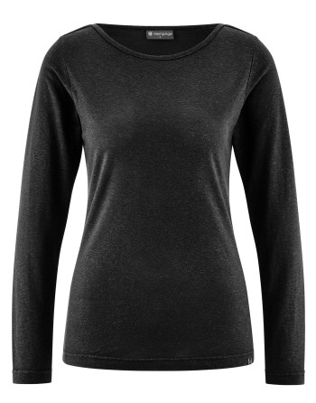 Damen Longsleeve U-Boot Ausschnitt Lyocell (Hanf) Normal fit - black [36913444a576bd0dd11e1103f43a6077]