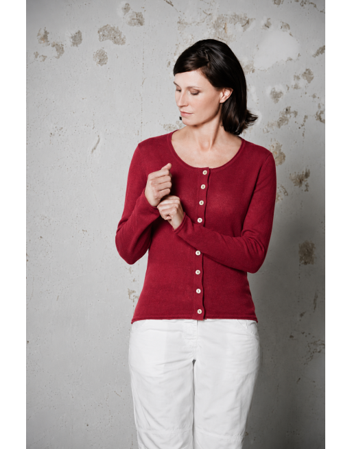 Gestrickter Cardigan recycled Hanf/Biobaumwolle Damen - Normal Fit - ruby [b42f99f6062ca63b0dcf9ef6e2a177f2]