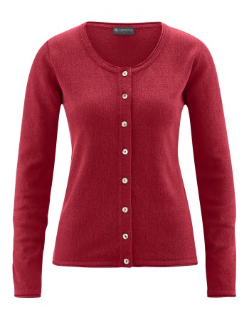 Gestrickter Cardigan recycled Hanf/Biobaumwolle Damen - Normal Fit - ruby [265dbebd1e819d816fa3a4a5d805d7f9]